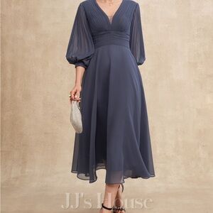 JJs House A-line V-Neck Midi Dress in Stormy Blue